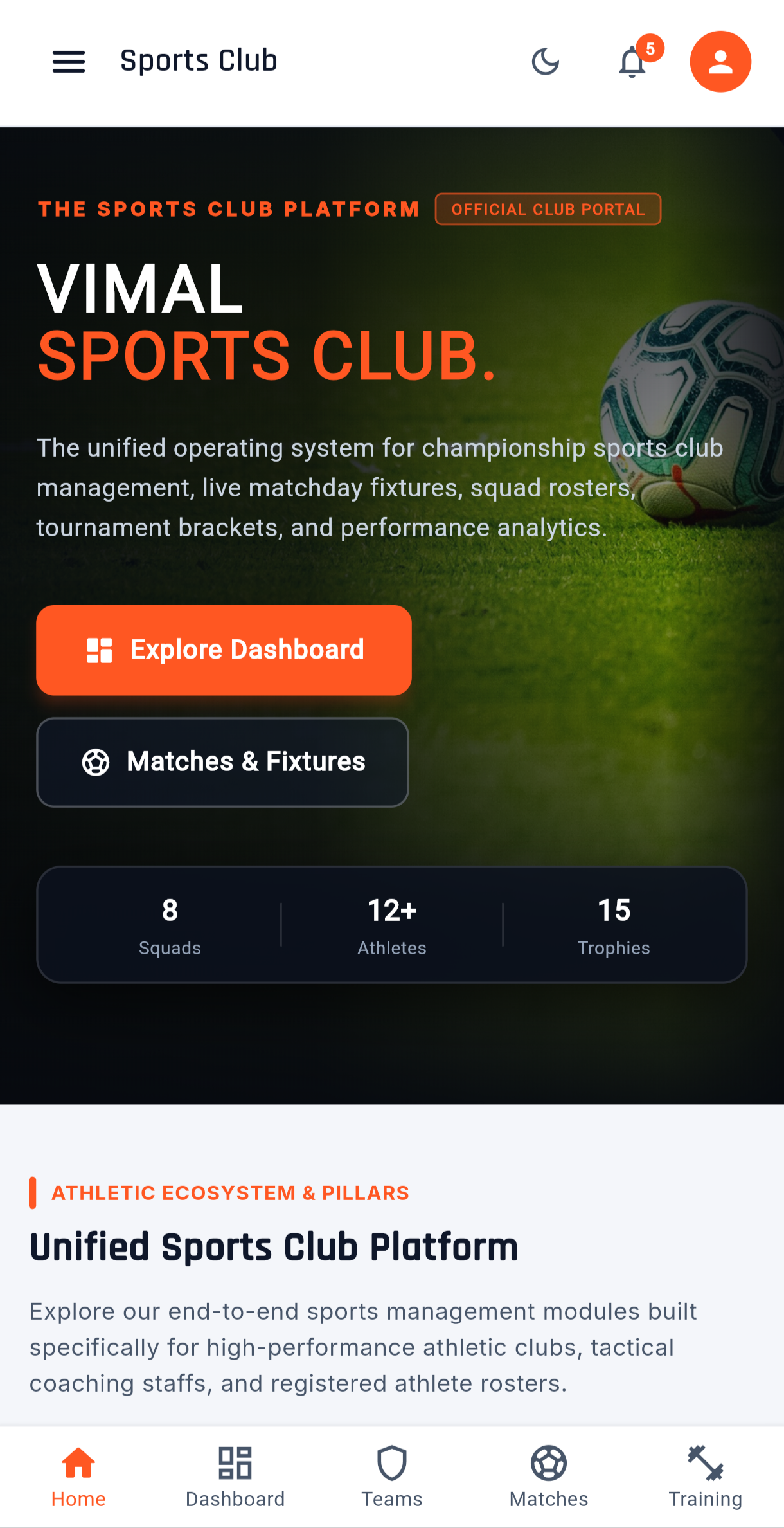 Sports Club Demo Website